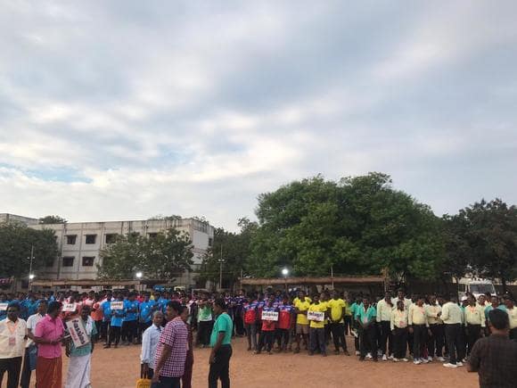 Teams lined up for the March Past 