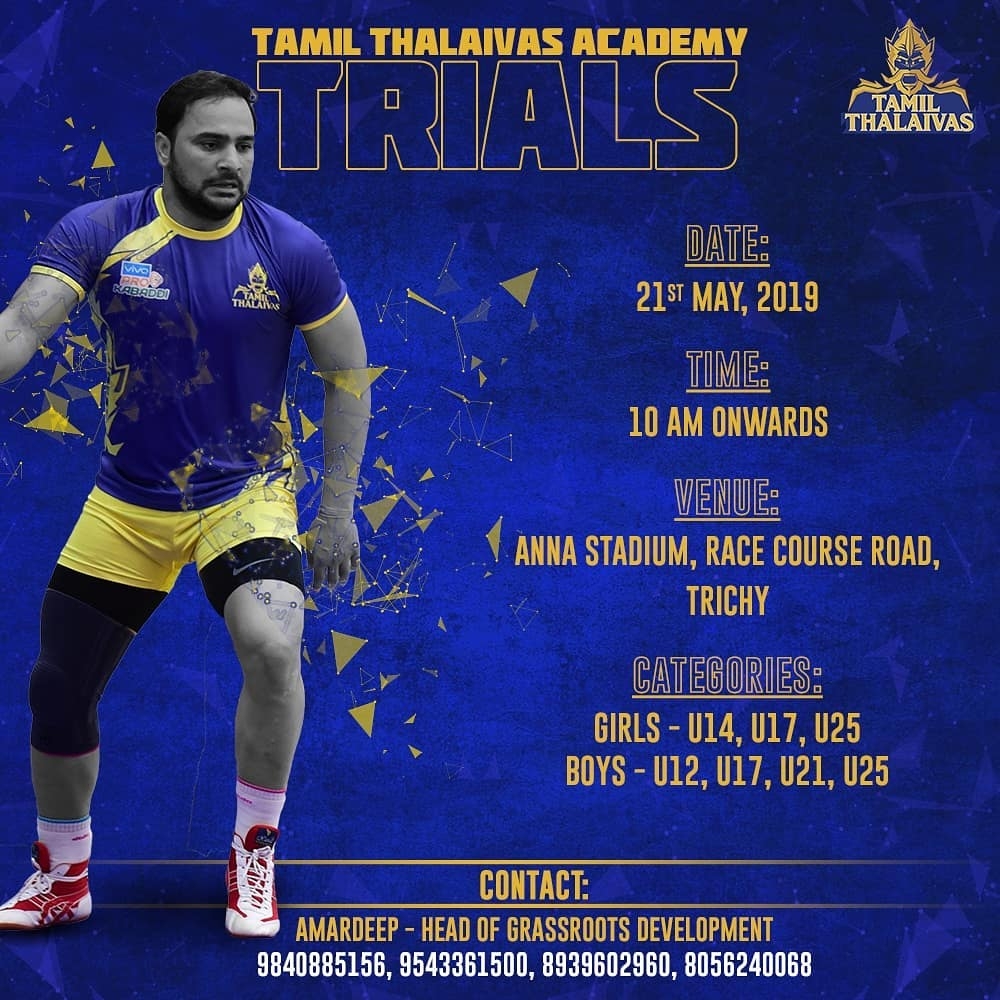 Tamil Thalaivas Academy Trials May 2019