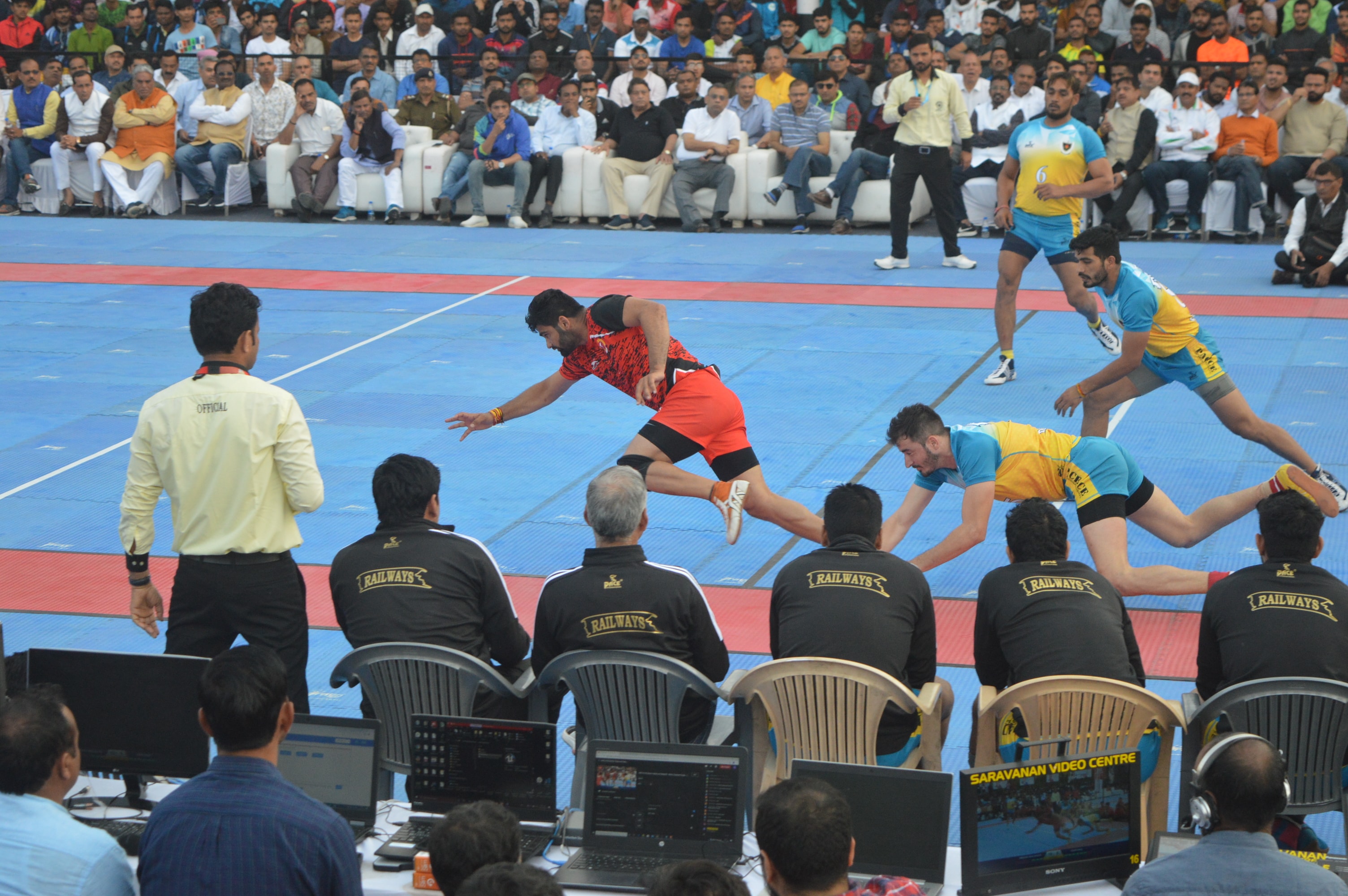 Pardeep Narwal winning a point against Railways