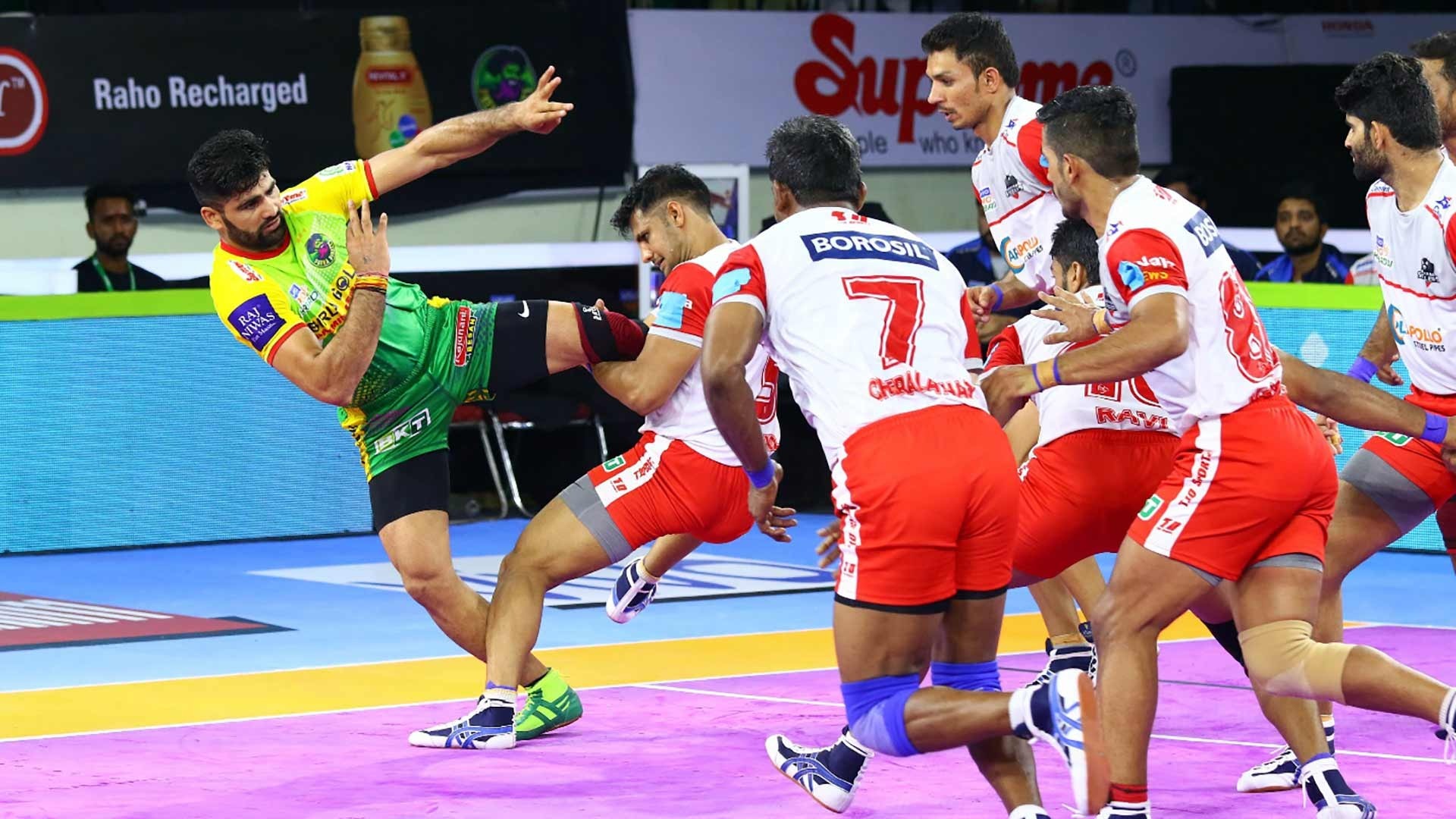 Pardeep Narwal taking 900th raid point of PKL carrier and 10th raid point of the match