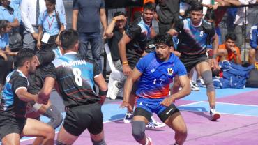 Pawan Sehrawat in action during the 67th Senior Nationals Kabaddi Championships